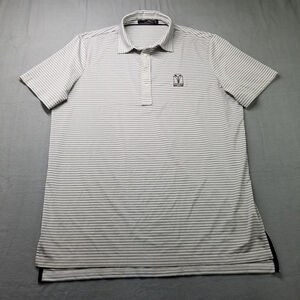Polo RLX Shirt Mens Size L Gray White Striped Blackwolf Run Golf Course Tech